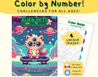 Color by Number Instant Download Digital Coloring Book for Kids PDF Space Coloring Educational Activity Unique Alien Coloring Book by Number