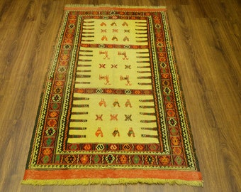 Primitive Armenian Camel Wool Rug, Handmade, 5 x 3