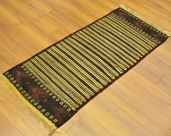 Vintage Turkish Kilim Runner Rug Handwoven Wool Anatolian Tribal Hallway Carpet
