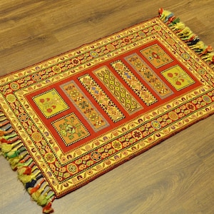 Armanian Motif Kurdish Rug,Vintage Nomad Gabbe Rug,Geometric Pattern Rug,Embroidery Etnich Kilim,Orange Color  Rug,Home Floor Rug