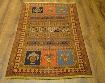 Vintage Armenian Kilim Rug, Floral Wool, Tribal Home Decor (5.2x3.2 ft)