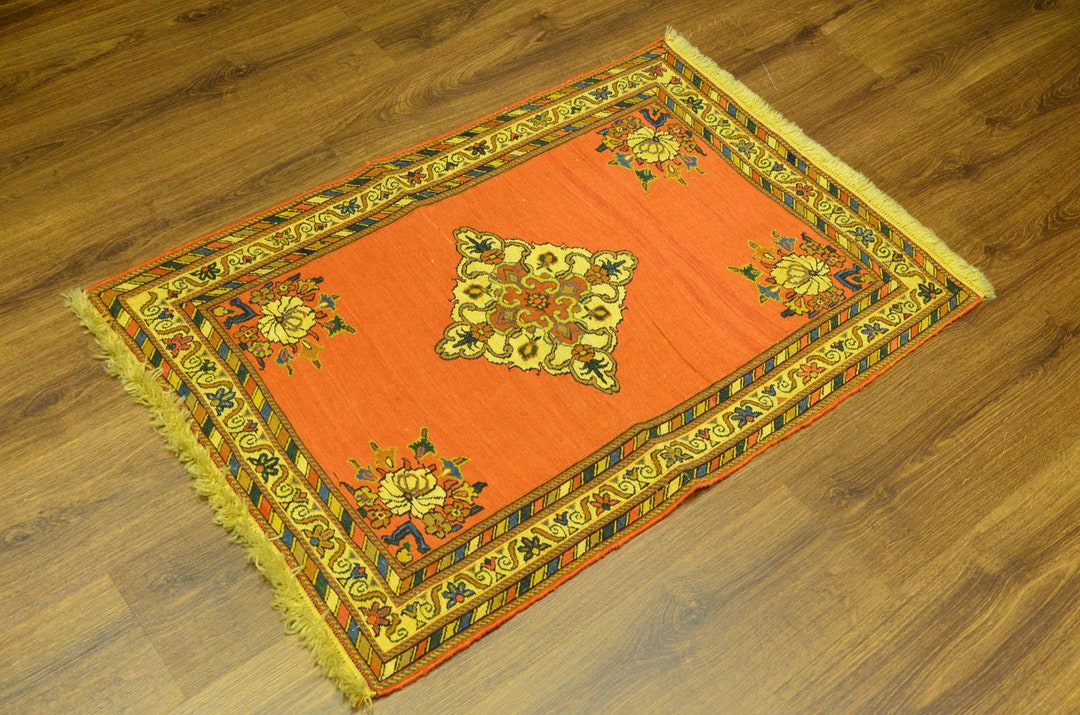 Orange Vintage Rug,area Kurdish Rug,gypsy Color Rug,embroidery Rug