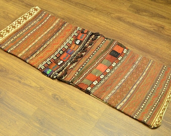 Vintage Kurdish Camel Wool Saddlebag, Home Decor Rug Bag (42x16 in)