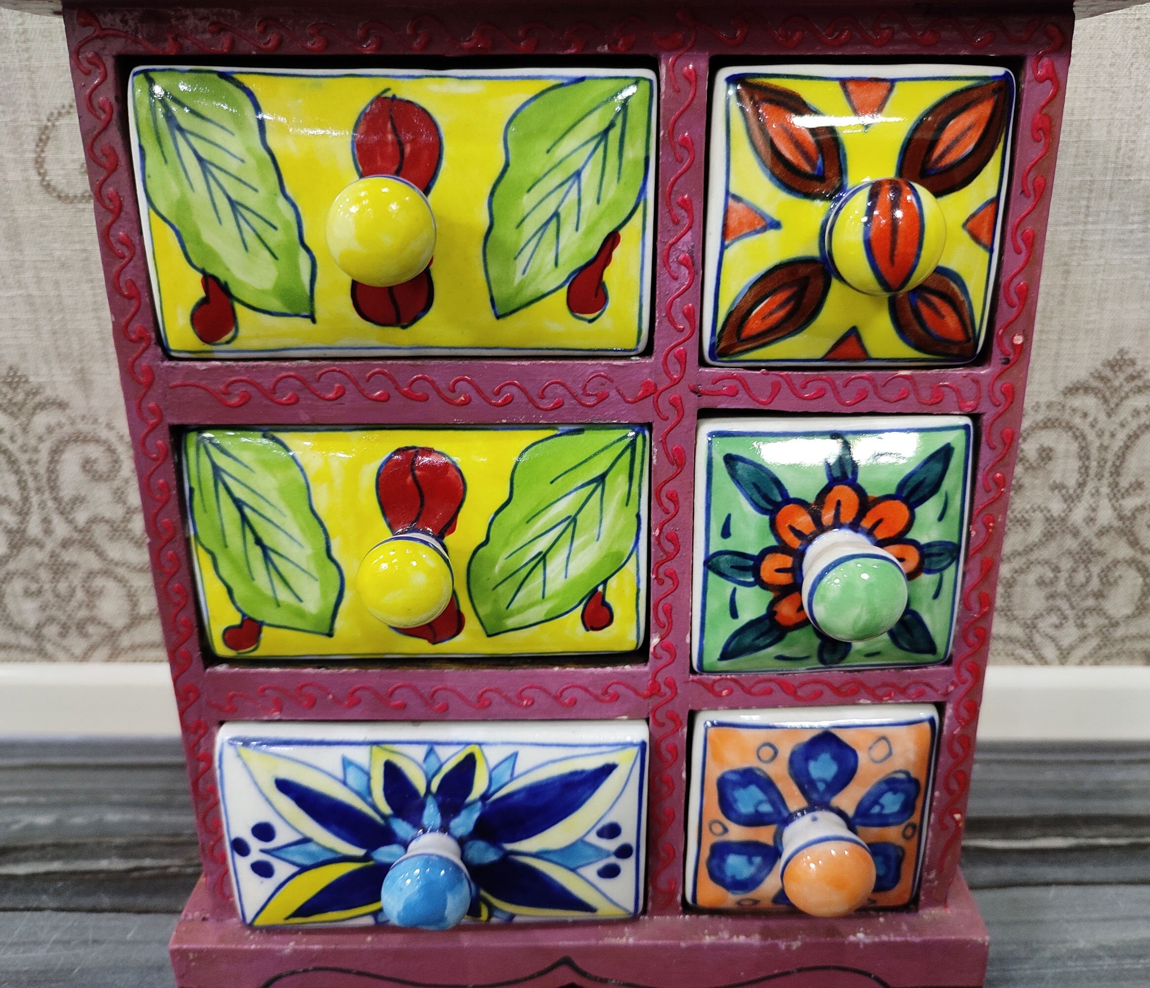 Holz handbemalte Kommode 6 Keramikschubladen handgemachte | Etsy