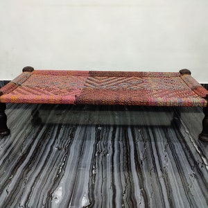 Indian Vintage Charpai Bed , Rajasthani Solid Wooden Charpai ,Handmade Wooden Woven Rope Charpai ,Indian Wooden Day Bed ,Indian Garden Bench