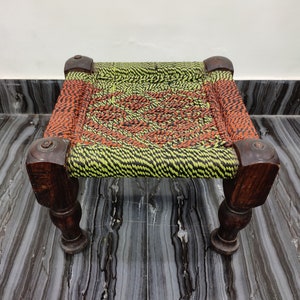 Vintage Hand Woven Seat Stool , Hand-Woven Wooden Stool , Antique Wooden Low Stool , Antique Pidda Stool , Woven Indian Tribal Stool , Stool