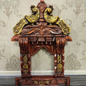 Wooden Handmade Traditional Peacock Jharokha , Rajasthani Style Jharokha , Wall Hanging Wooden Jharokha , Hand Carved And Wall Mounted.