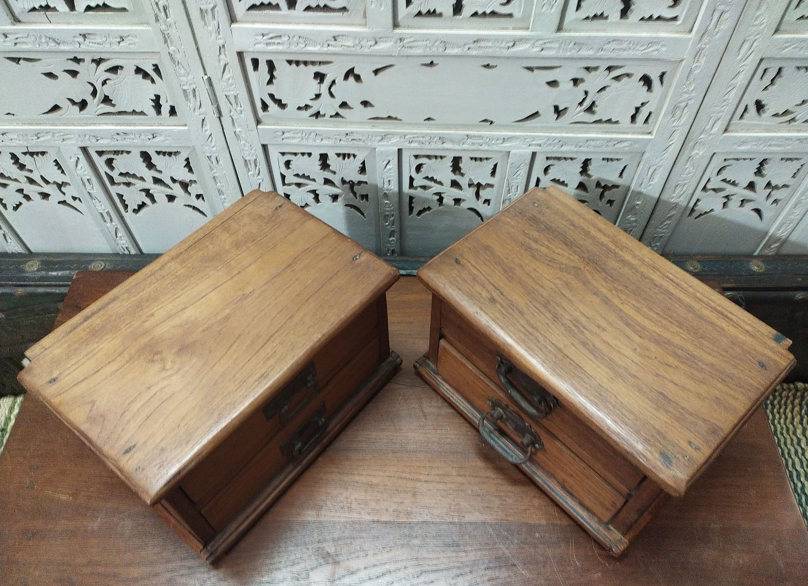 Small Vintage Wooden Two Drawer Storage Box Set of 2 Storage Etsy UK