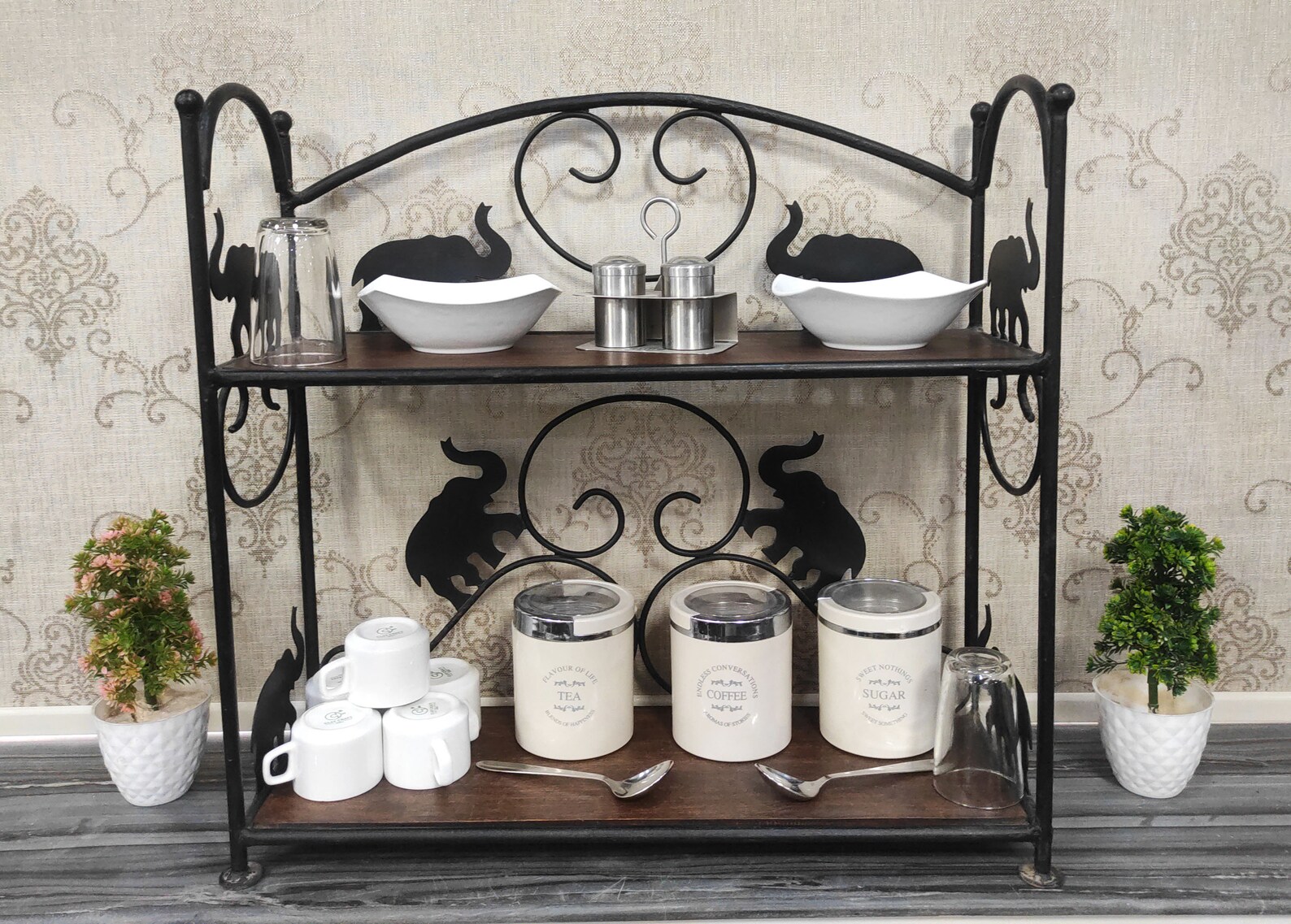 Iron Wooden Kitchen Rack 2 Wooden Shelves For Office Etsy
