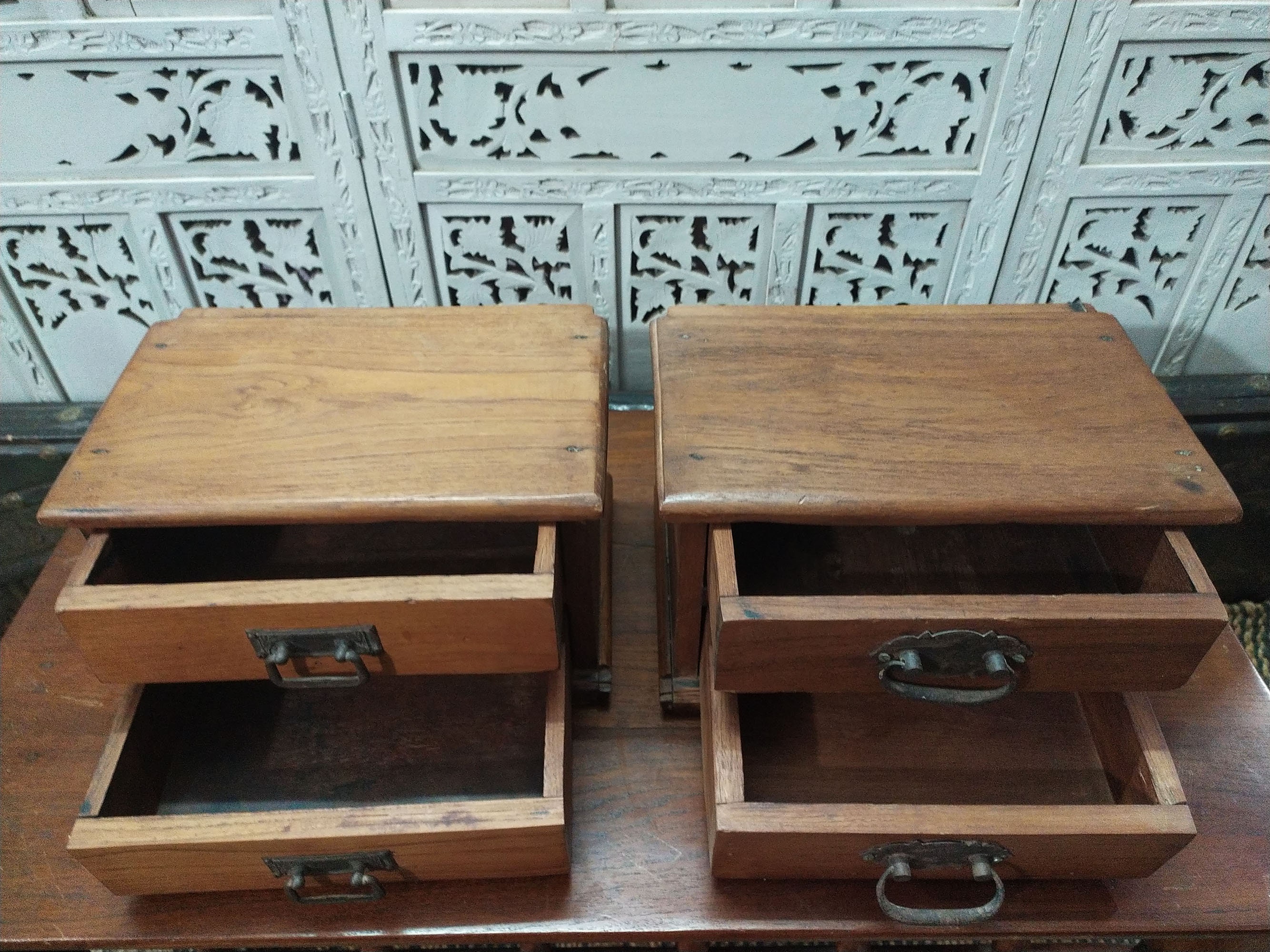 Small Vintage Wooden Two Drawer Storage Box , Set of 2 Storage Box