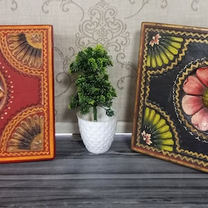 Primitive Vintage Foot Stool , Set Of 2 Vintage Wooden Carved Low Foot Stool , Hand Painted Primitive Wood Stool , Rustic Home Decor Stool.