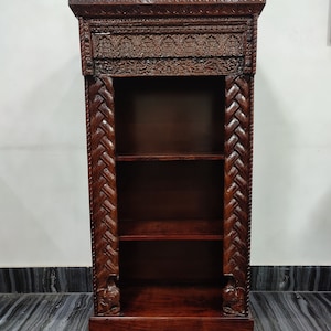 Vintage Wooden Carved Almirah , Wooden Carved Cabinet With Carving , Indian Wooden Book Rack , Vintage Decor Furniture , Wooden Book Rack.