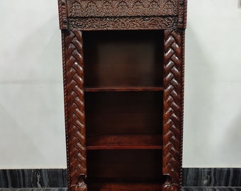 Vintage Wooden Carved Almirah , Wooden Carved Cabinet With Carving , Indian Wooden Book Rack , Vintage Decor Furniture , Wooden Book Rack.