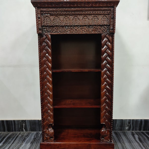 Vintage Wooden Carved Almirah , Wooden Carved Cabinet With Carving , Indian Wooden Book Rack , Vintage Decor Furniture , Wooden Book Rack.