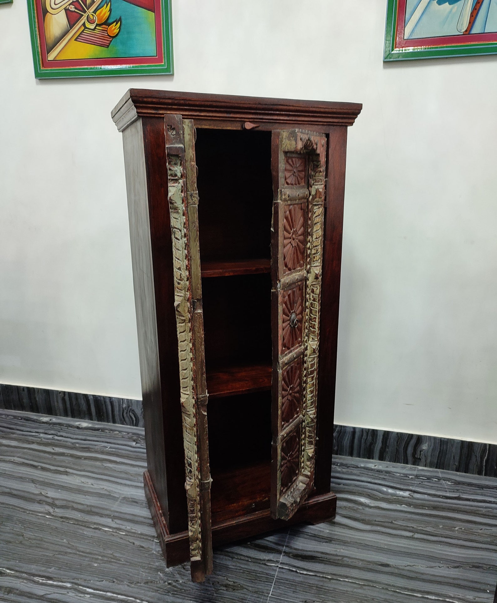 Vintage Wooden Carved Almirah With Old Gate Fitted Wooden Etsy