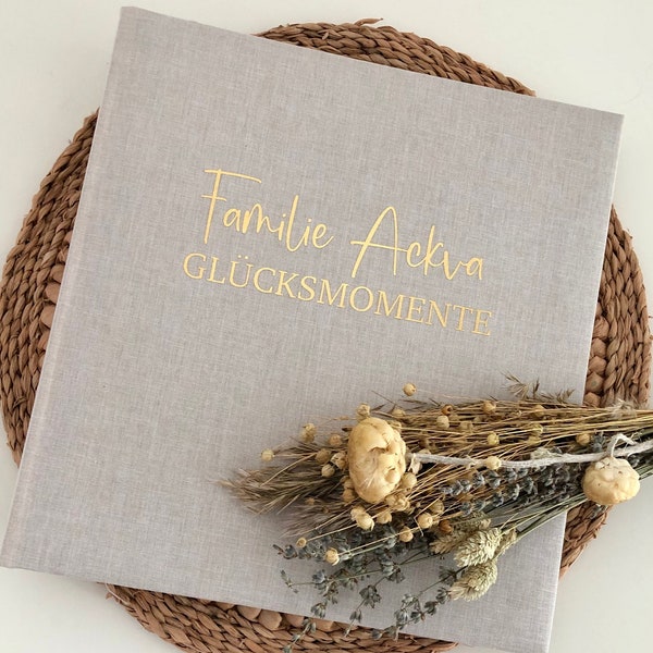 Personalized photo album with linen cover / wedding gift / family photo album with name / for happy moments