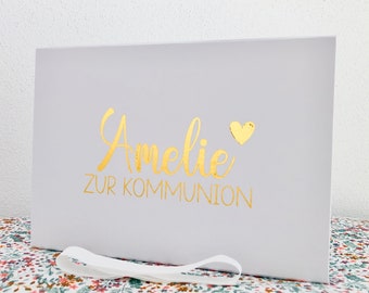 Personalisierte edle Geschenkbox mit Name / Geschenk zur Taufe / Kommunion / Konfirmation / Firmung