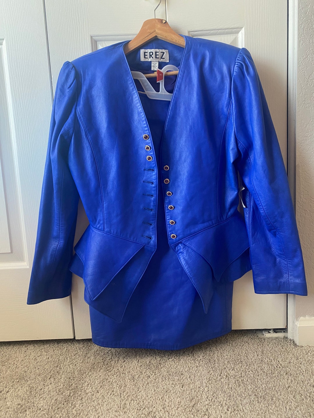 Vintage Blue Leather Skirt Set by Erez Etsy