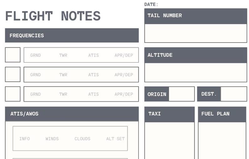 Pilot Inflight Notes Template, Landscape - Etsy