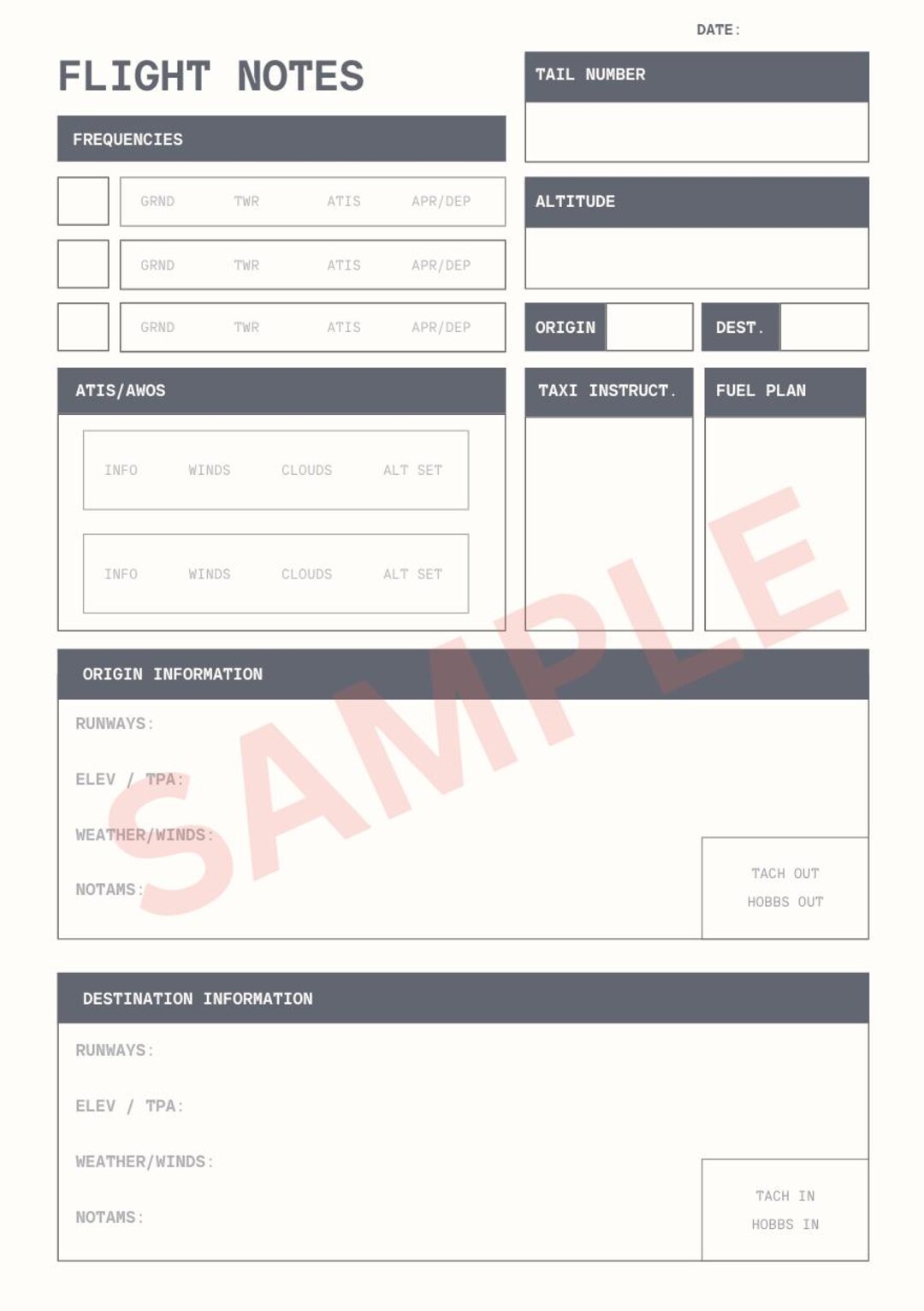 Inflight Notes Template - Etsy