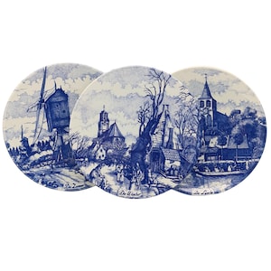 Delft Blauw Chemkefa Seasons Wall Plates – De Zomer, De Winter & De Lente – Dutch Blue Ceramic Hanging Decor