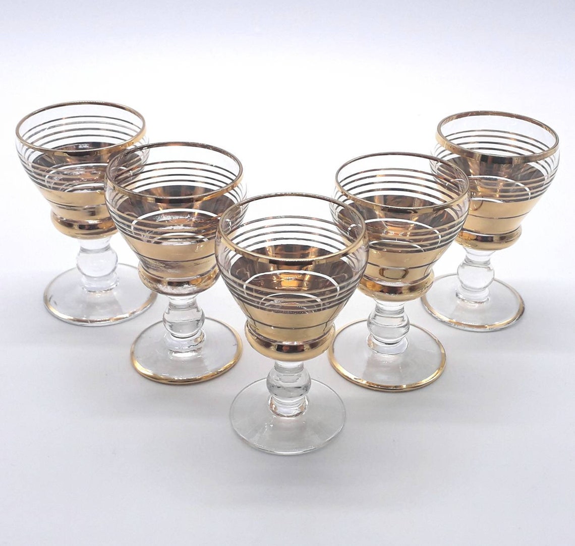 X5 Small Vintage Cordial Glasses Gold Trim 1970's 30ML Etsy New Zealand