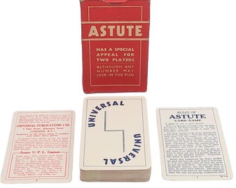 Vintage Astute Card Game, 1930s Alphabet Word Play Deck with Box