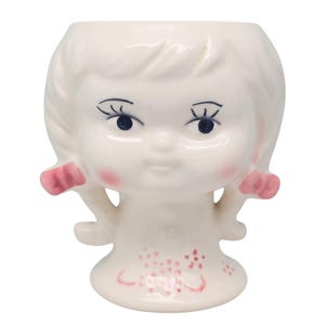 Vintage Mid Century Woman, Head Planter White Pink Ceramic Face, Vase 1960s Mod Home Decor Flower Pot