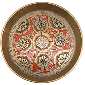 Vintage Enamel Brass Trinket Dish: Mid-Century Boho Jewelry Tray
