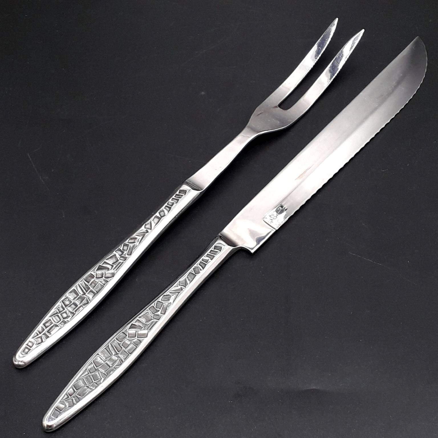 Vintage Viners Mosaic Carving Knife and Prong Fork Stainless Etsy