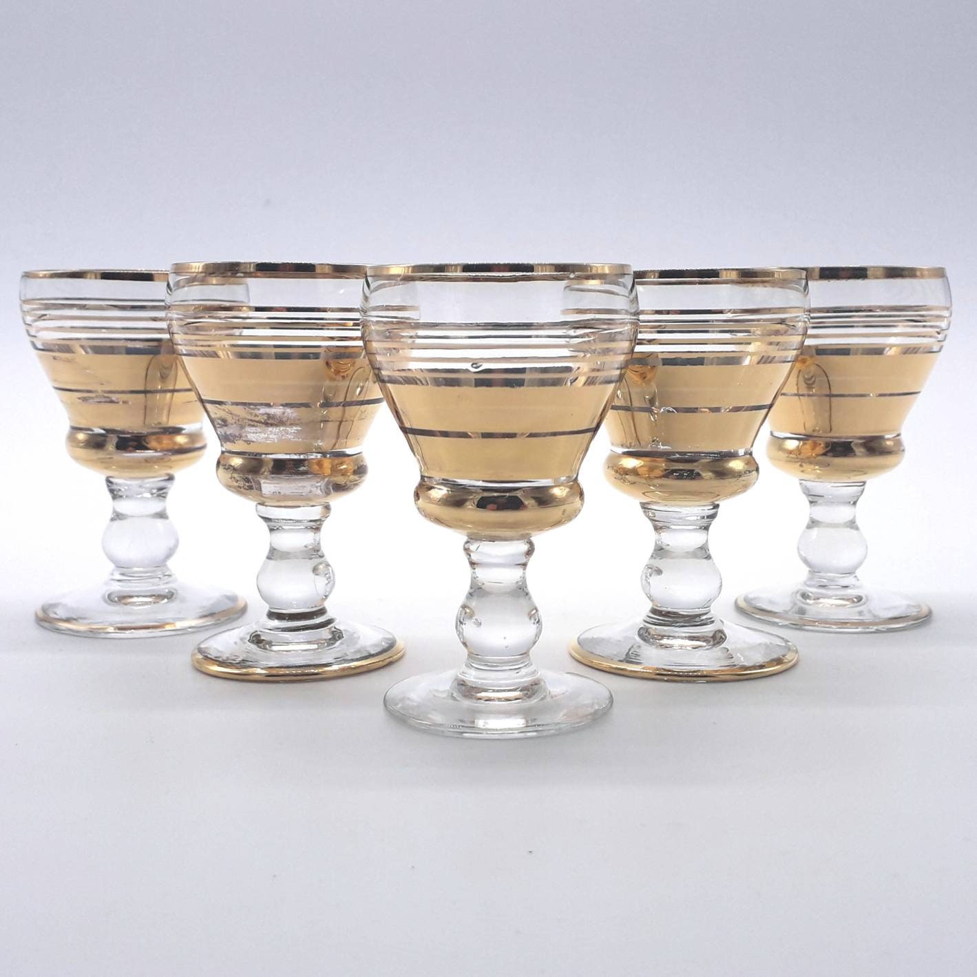X5 Small Vintage Cordial Glasses Gold Trim 1970's 30ML Etsy New Zealand