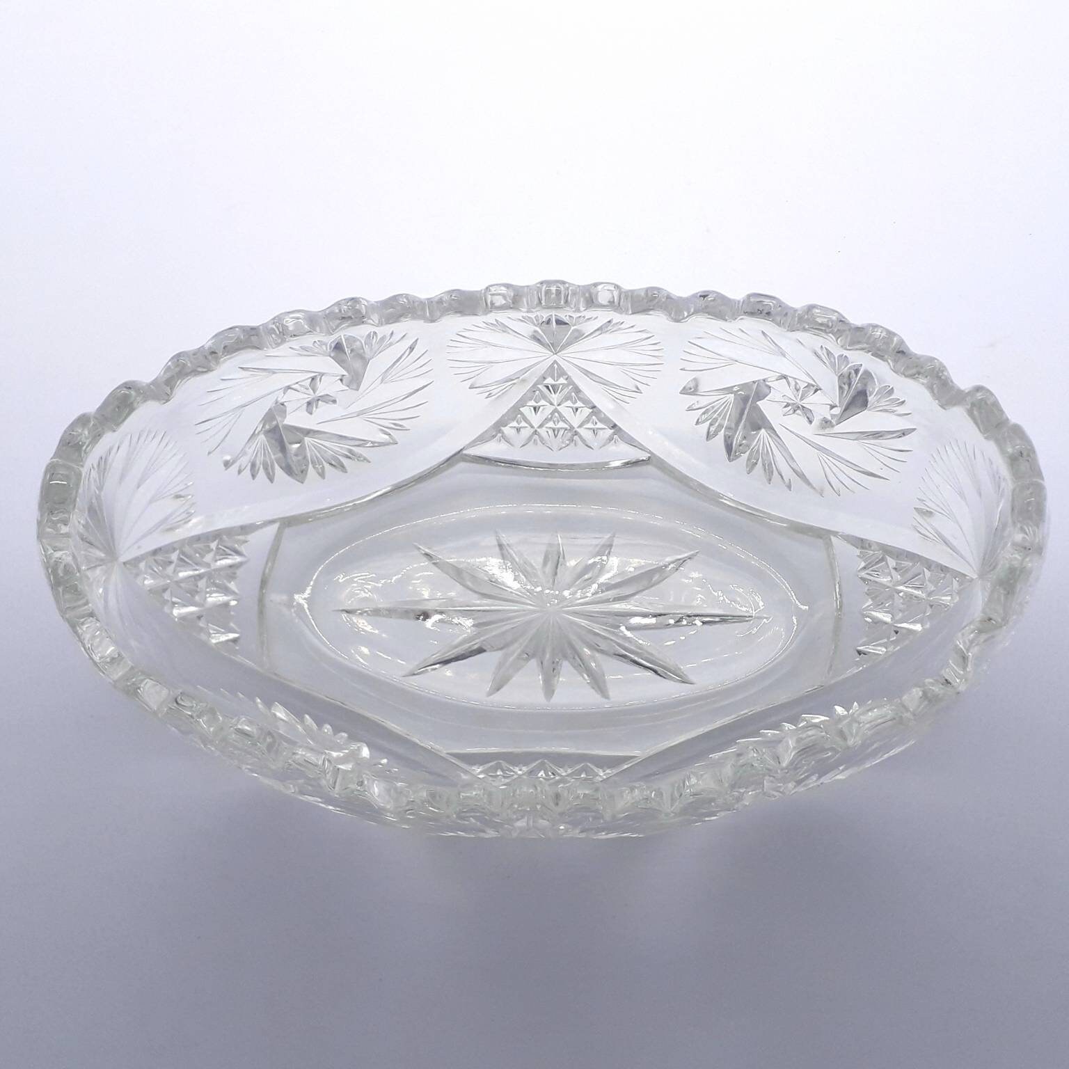 Vintage Large Pressed Glass Mantle Vase With Bohemian Style Pattern 1