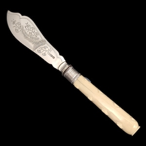 Antique Victorian Butter Knife: Engraved Silver-Plated Blade, Celluloid Handle