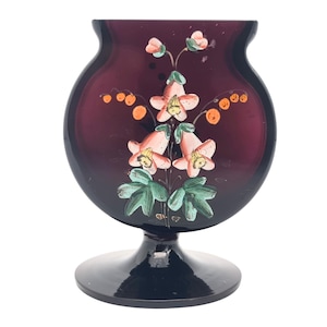 Vintage Victorian Amethyst Glass Vase: Hand-Enamelled Floral Decor