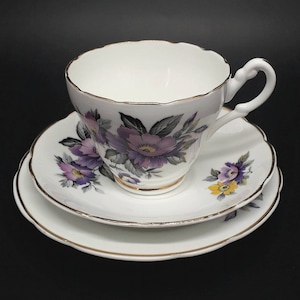 Vintage Floral Bone China Teacup Trio: Consort & Bone Princess