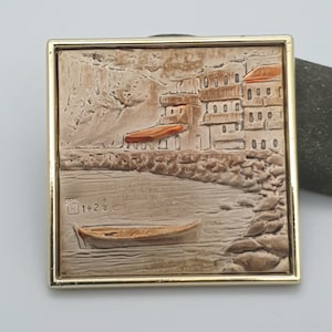 Vintage Sterling Silver Embossed Plaque: Handmade Italian Mediterranean Scene