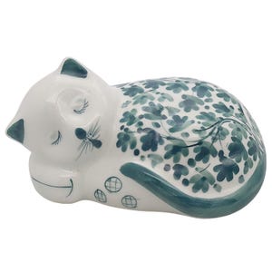 Vintage Chinese Porcelain Cat Figurine, Hand Painted Ceramic Ornament, 13.5cm Collectible Animal Statue, Home Decor