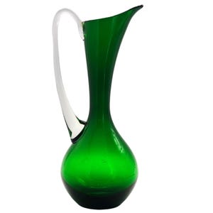 Vintage Emerald Green Glass Carafe Jug – Mid-Century Modern Decanter, Retro Glassware for Bar or Home Decor, Collectible Green Pitcher Gift