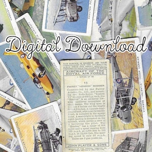 25 Vintage John Player Cigarette Cards Digital Download | Aircraft of the Royal Air Force Series | Patina | Printable Scrapbooking Ephemera