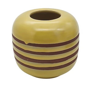 Vintage Norwegian Porcelain Vase: Pale Yellow Brown Stripe MCM Scandinavian Pottery Bud Vase