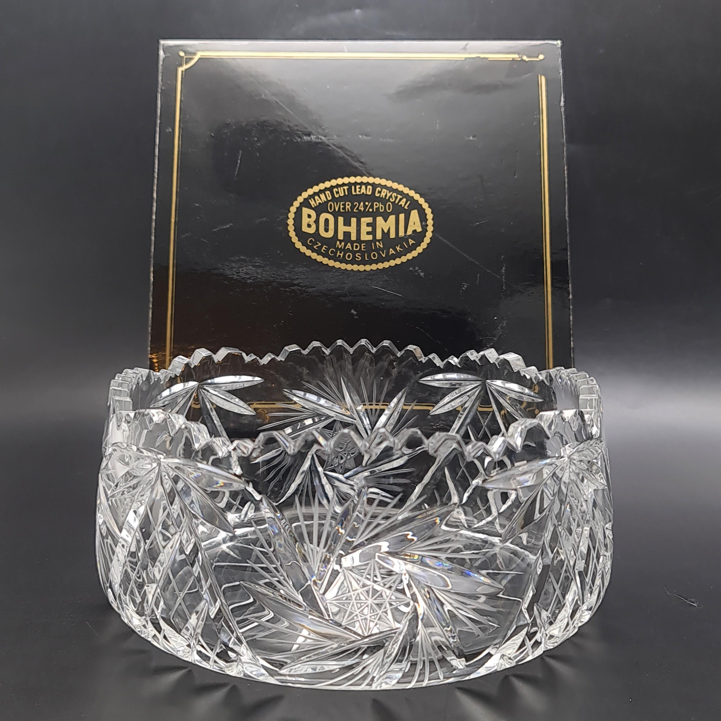 Vintage Bohemia Lead Crystal Cut Glass Bowl. 20cm Hand Cut Czech