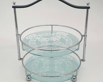Vintage 1930s Art Deco Cake Stand: Chrome & Bakelite Handle, Two-Tier Serving Tray
