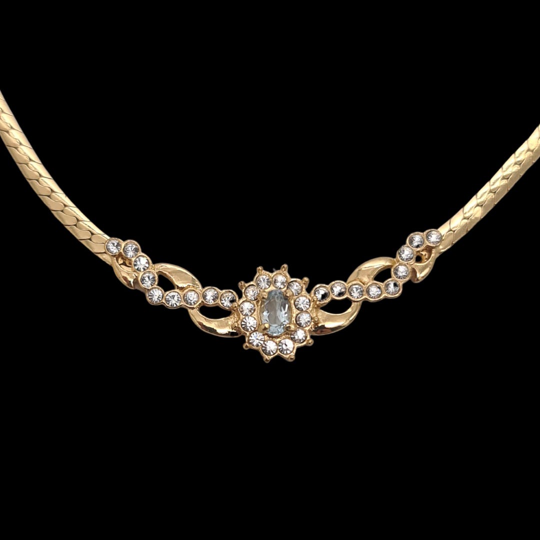 Vintage 1980s Movitex Rhinestone Pendant Necklace Retro Glam Statement