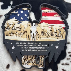 3D Military Tribute Wall Art | 7-Layer Patriotic Wood Sign | Veteran Gift | American Flag Decor | Army Navy Air Force Gift