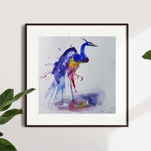Crane (2017) Watercolor Print Wall Art, Unframed