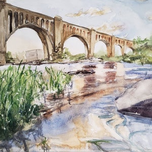 Nickel Bridge, Richmond (2021) Watercolor Print Wall Art, Unframed