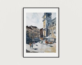 Vienna (2018) Watercolor Print Wall Art, Unframed