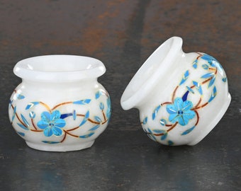 handicraftsInnstore 2 Marble stone inlay round Ash Tray Candle holder 3 x 3 inches