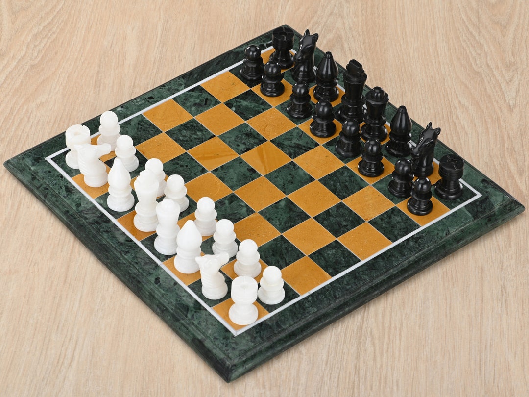 12 Inches Green Marble Chess Board With Chess Pieces Handicraftsinnstore Etsy