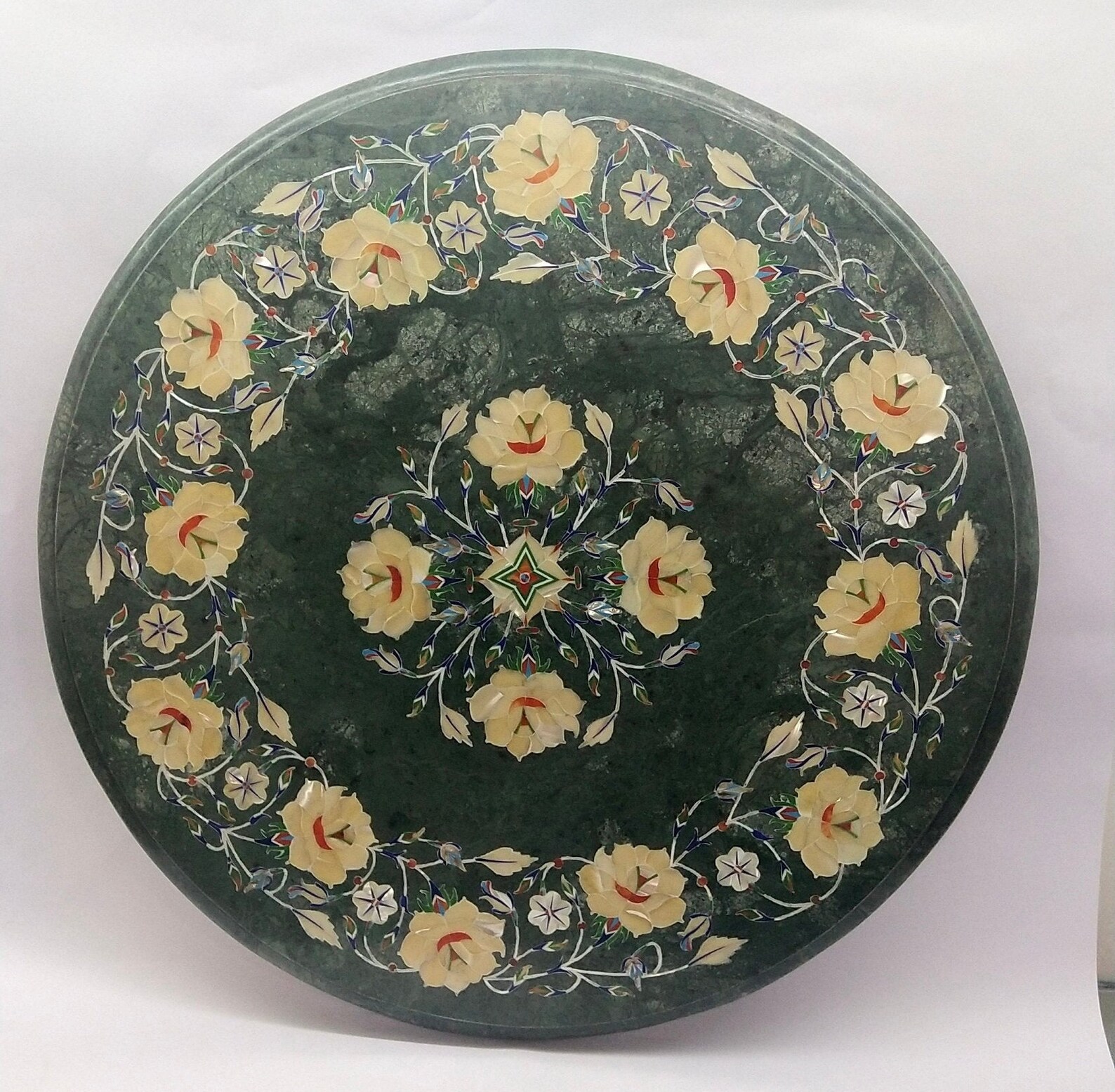 Green Marble Table Top Inlaid With Semi Precious Stone With Etsy